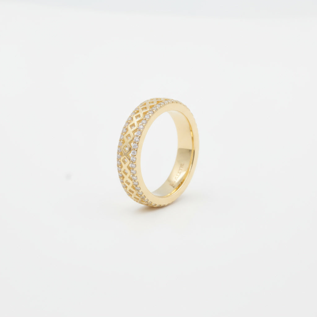 Anillo de Oro 14k Diseño Entrelazado Adornado con Zirconias mod. 9956