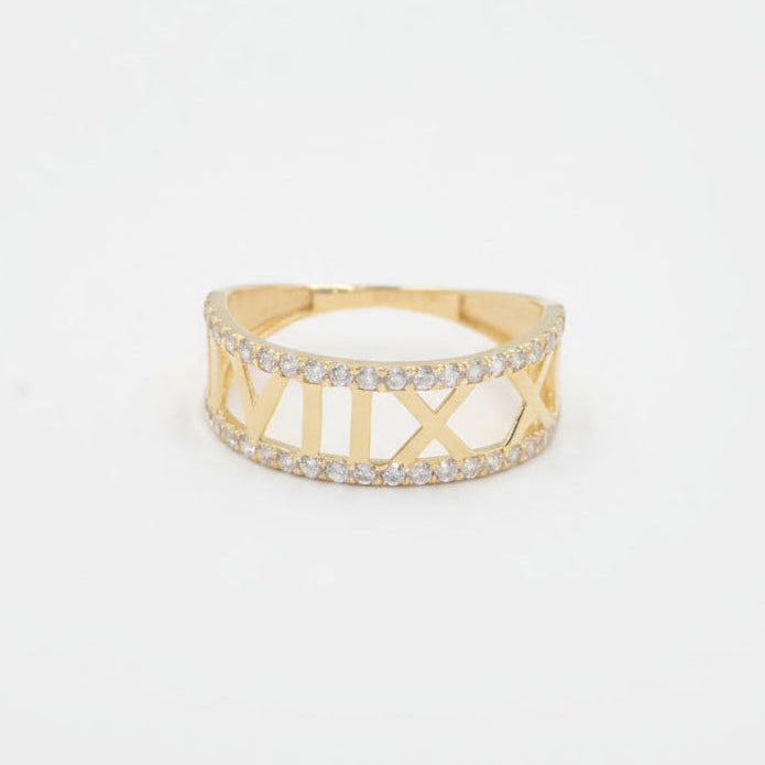 Anillo de Oro 14k Diseño Romano y Zirconias Brillantes mod. 9949