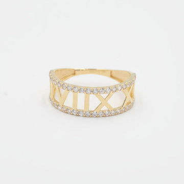 Anillo de Oro 14k Diseño Romano y Zirconias Brillantes mod. 9949