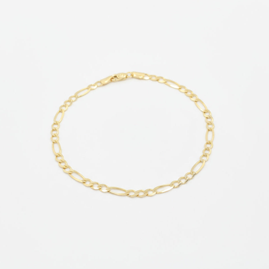 Pulsera de Oro 14k Fígaro 3x1 con Cierre de Reasa de Seguridad mod. 9997