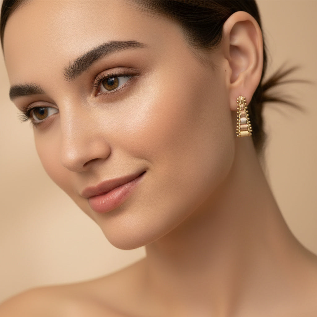 Arete Largo de Oro 14k con Diseño Petatillo Florentino mod. 10059