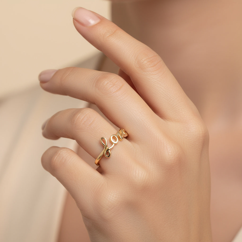 Anillo de Oro 14k Liso con Diseño Especial Love mod. 9959