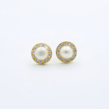 Arete de Oro 14k con Perla Natural e Incrustado de Zirconias mod. 10061