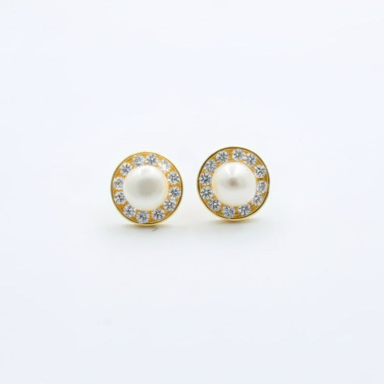 Arete de Oro 14k con Perla Natural e Incrustado de Zirconias mod. 10061