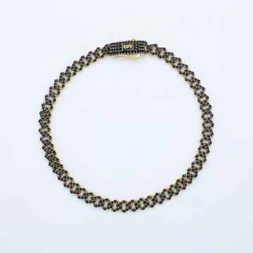 Pulsera Monaco Chain de Oro 14k  Modelo Edge con Pavé de Incrustación de Swarovski Color Negro mod. 10157