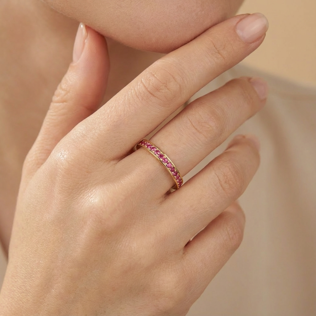 Anillo de Oro 14k Estilo Churumbela con Zirconias Color Rosa mod. 10385
