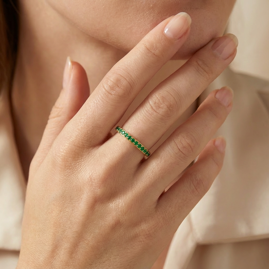 Anillo de Oro 14k Estilo Churumbela con Zirconias Color Verde mod. 10387