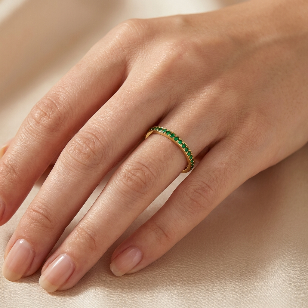 Anillo de Oro 14k Estilo Churumbela con Zirconias Color Verde mod. 10387