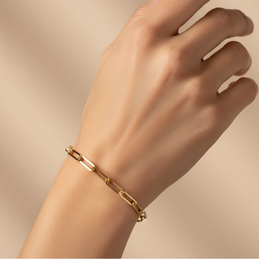 Pulsera de Oro 14k Estilo Paper Clip con Broche de Presión mod. 10126