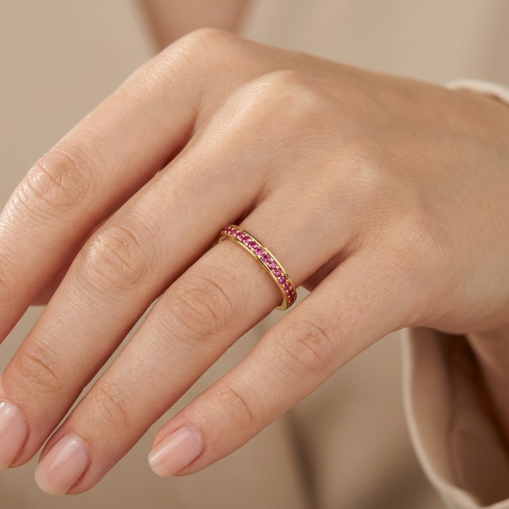 Anillo de Oro 14k Estilo Churumbela con Zirconias Color Rosa mod. 10385