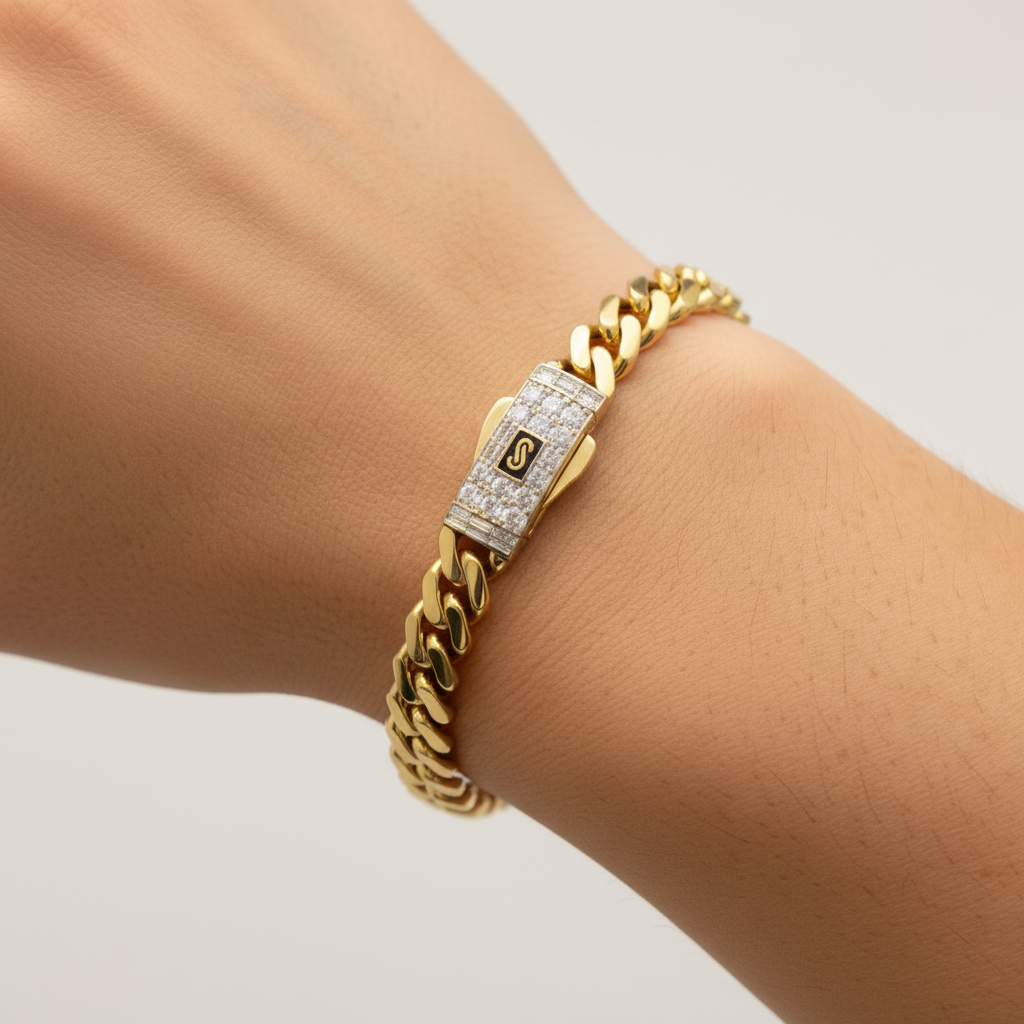 Pulsera Monaco Chain de Oro 14k Modelo Edge con Broche Baguette mod. 10160