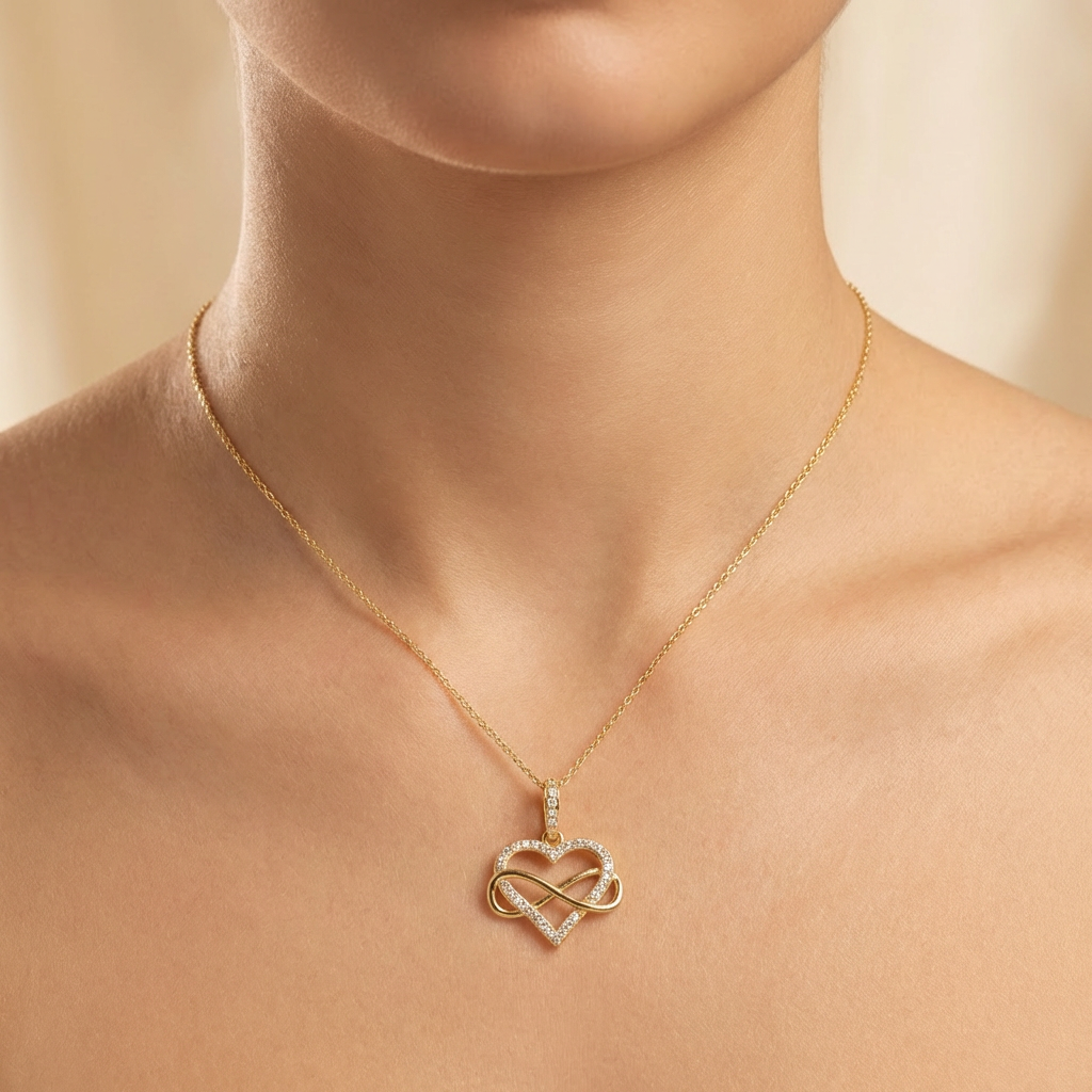 Dije de Oro 14k Corazón con Zirconias Brillantes Enredado con Infinito Fino mod. 10514