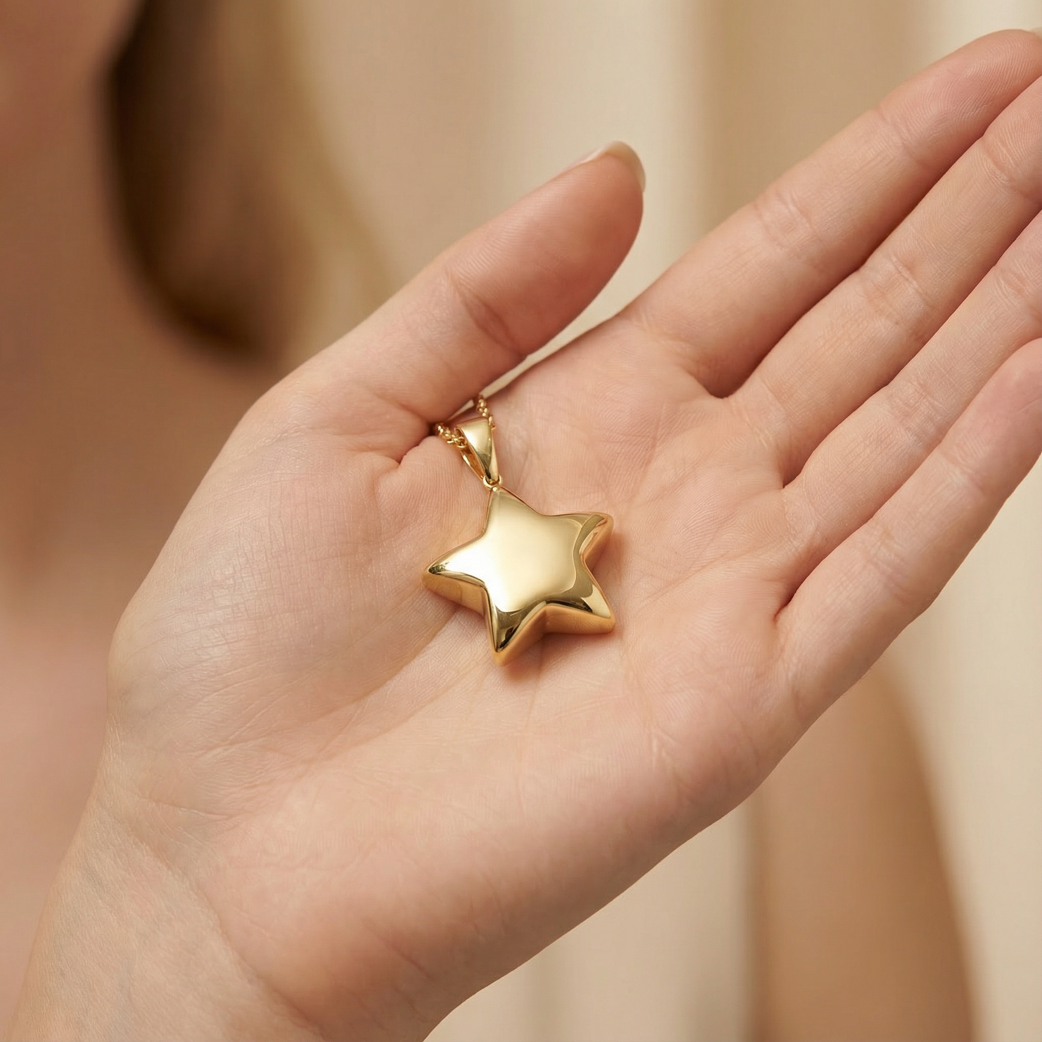 Dije de Oro 14k Estrella Brillante de Diseño Inflado Hueco mod. 10254