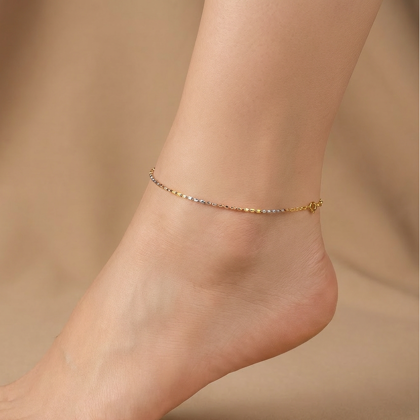 Tobillera de Oro 14k Tejido Facetado Diamantado mod. 10547