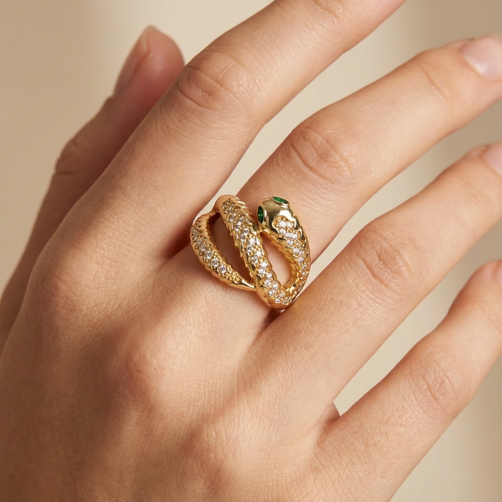 Anillo de Oro 14k Serpiente Escamosa con Zirconias mod. 10471