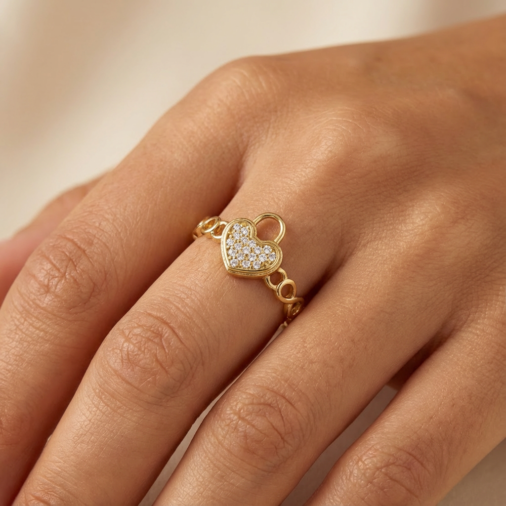 Anillo de Oro 14k Circunferencia de Infinitos con Candado de Corazón y Zirconias mod. 10474