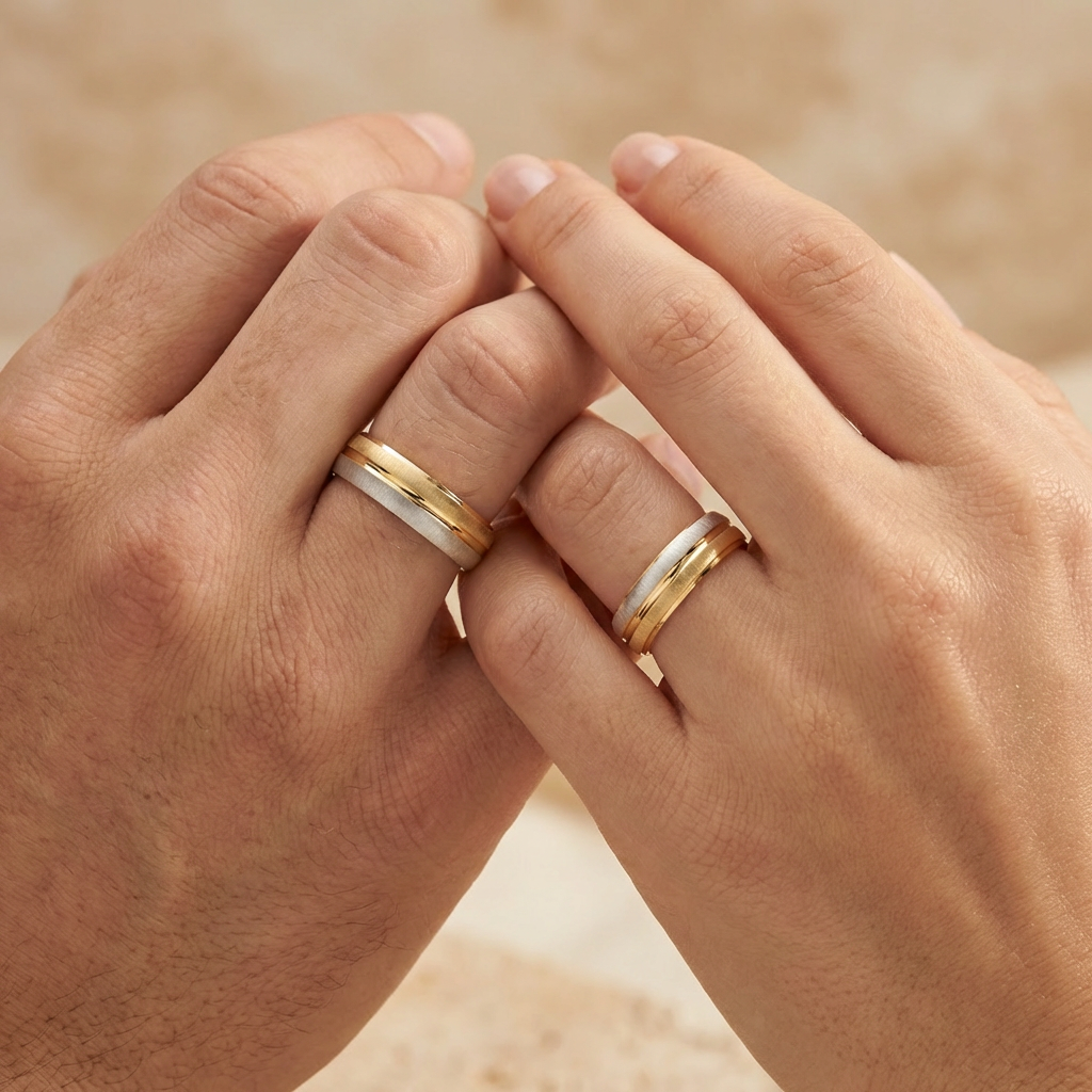 Argollas de Matrimonio de Oro 14k Diseño Confort Bicolor mod. 10612