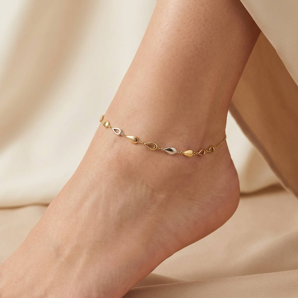 Tobillera de Oro 14k Diseño de Gotas Brillantes mod. 10548