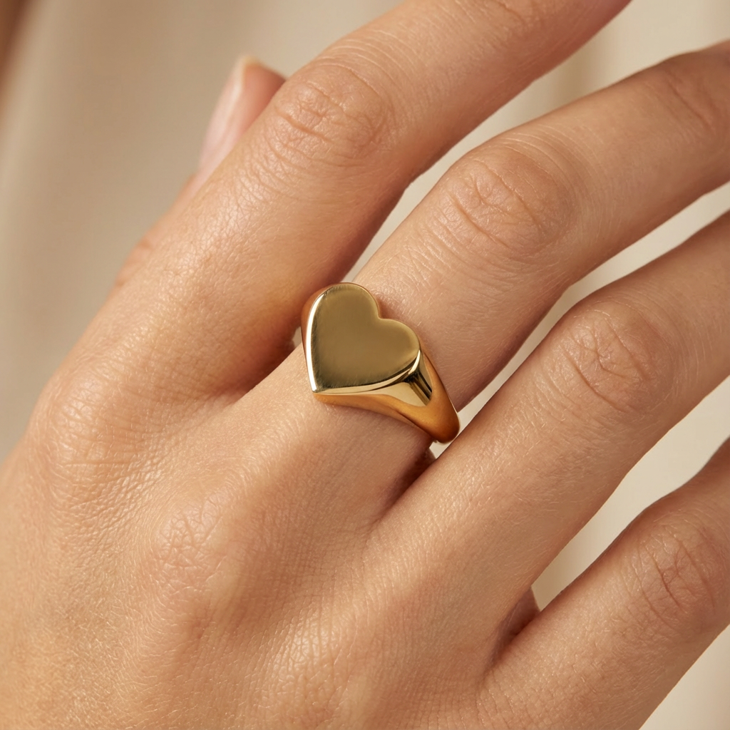 Anillo de Oro 14k Diseño de Corazón Liso y Brillante mod. 10358