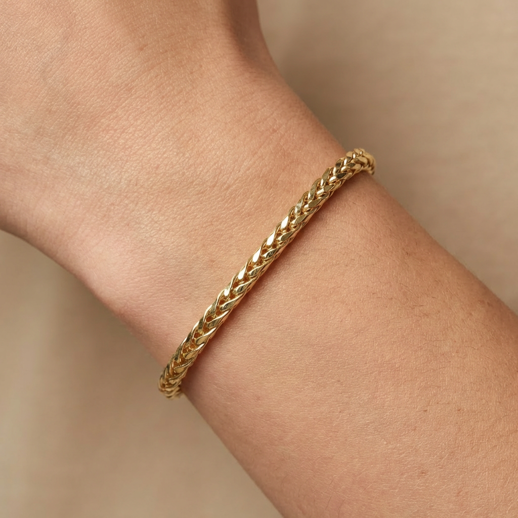 Pulsera de Oro 14k Diseño Tejido Espiga Hueca de Estilo Brillante mod. 10534