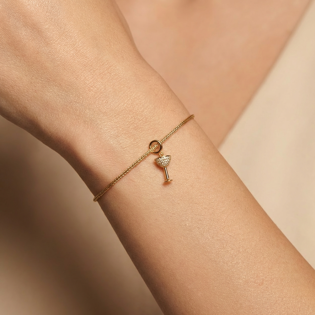 Charm de Oro 14k Caliz Fino Incrustado con Zirconias mod. 10648