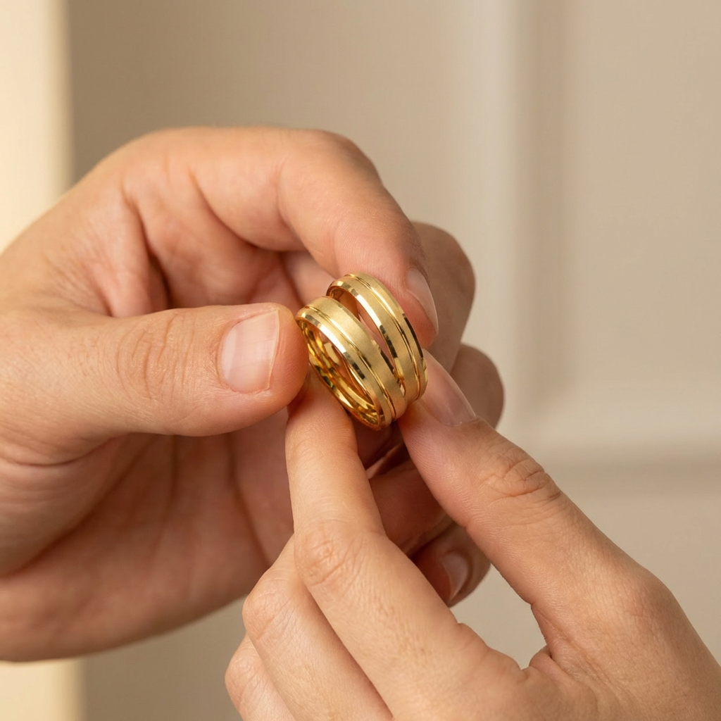 Argollas de Matrimonio de Oro 14k Diseño Confort Mate con Líneas Brillantes mod. 10616