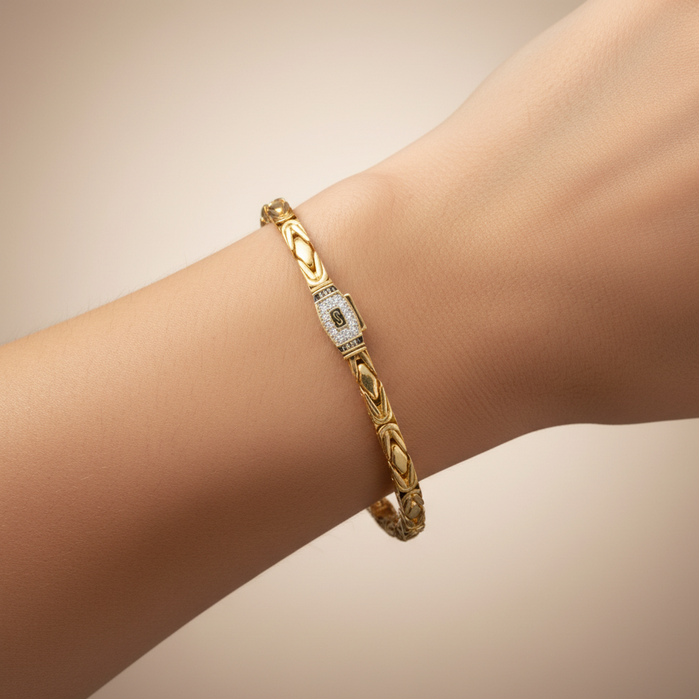 Pulsera Monaco Chain de Oro 14k Modelo Rey de Broche Pavé con Incrustación de Swarovski mod. 9685