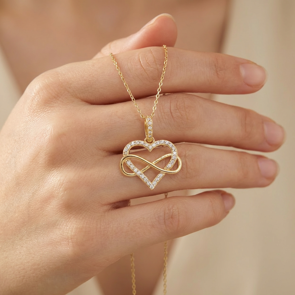 Dije de Oro 14k Corazón con Zirconias Brillantes Enredado con Infinito Fino mod. 10514