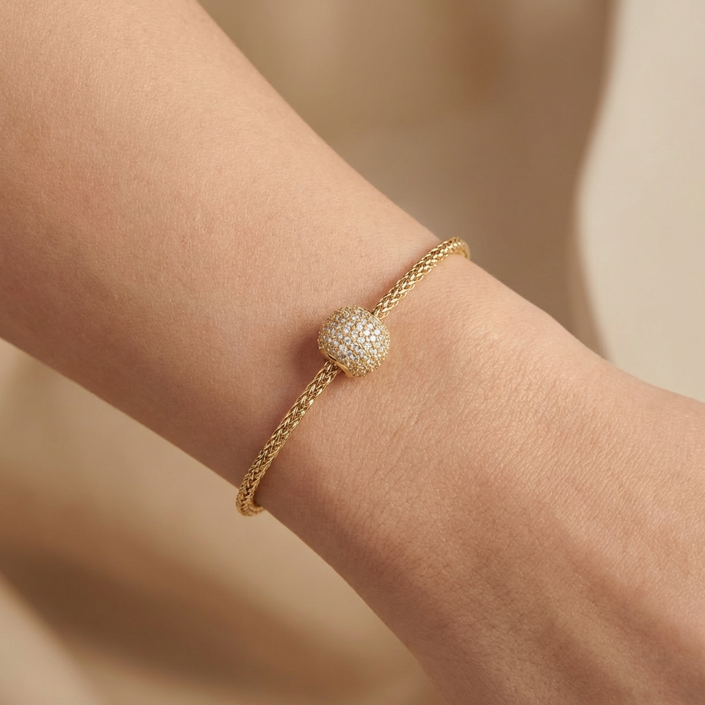 Charm de Oro 14k Bola de Fuego Especial Incrustada con Zirconias mod. 10643