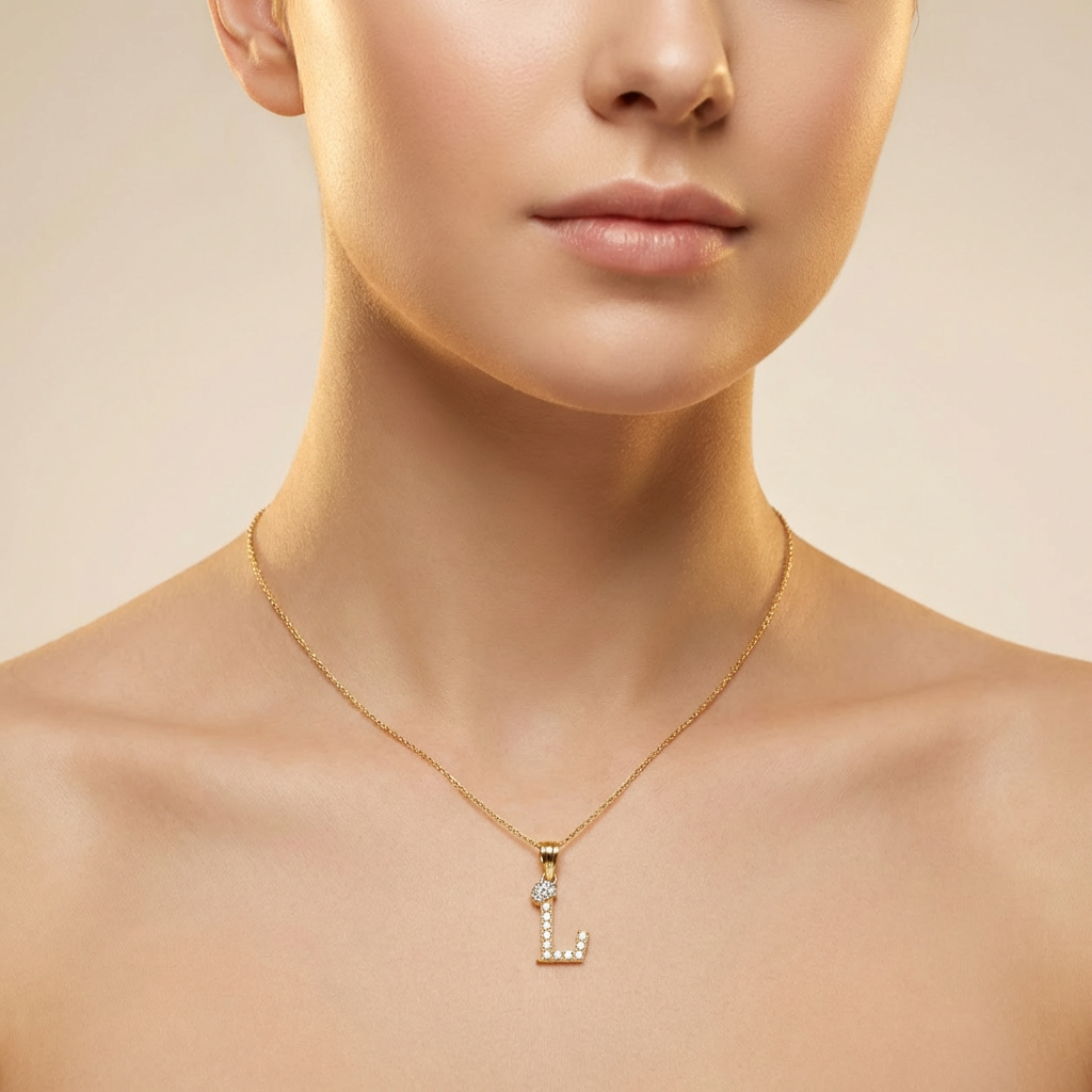 Dije de Oro 14k Modelo de Inicial L Diseñado con Corona e Incrustación de Zirconias mod. 10568
