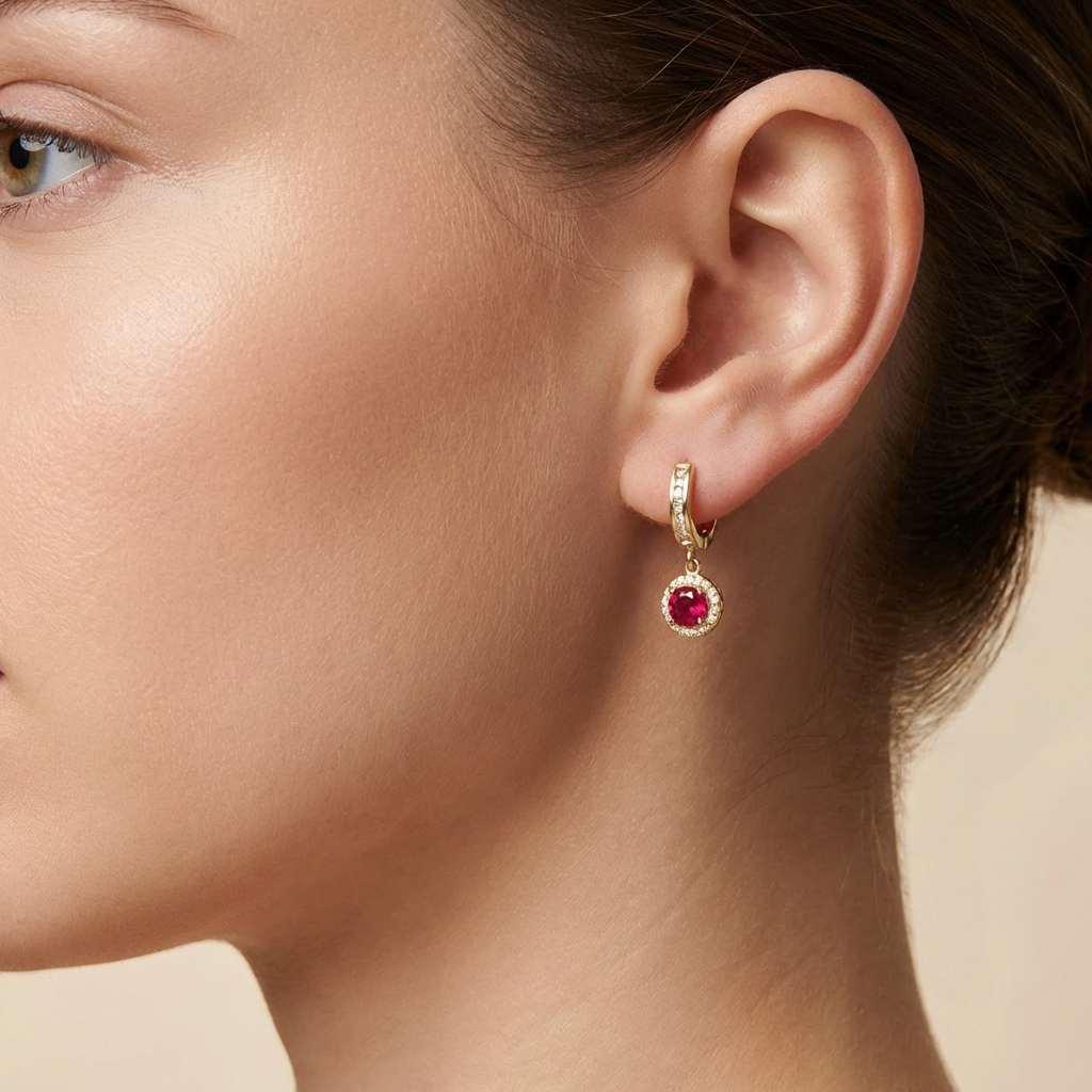 Grapa Larga de Oro 14k con Zirconia Roja Detallada con Zirconias Finas mod. 10598