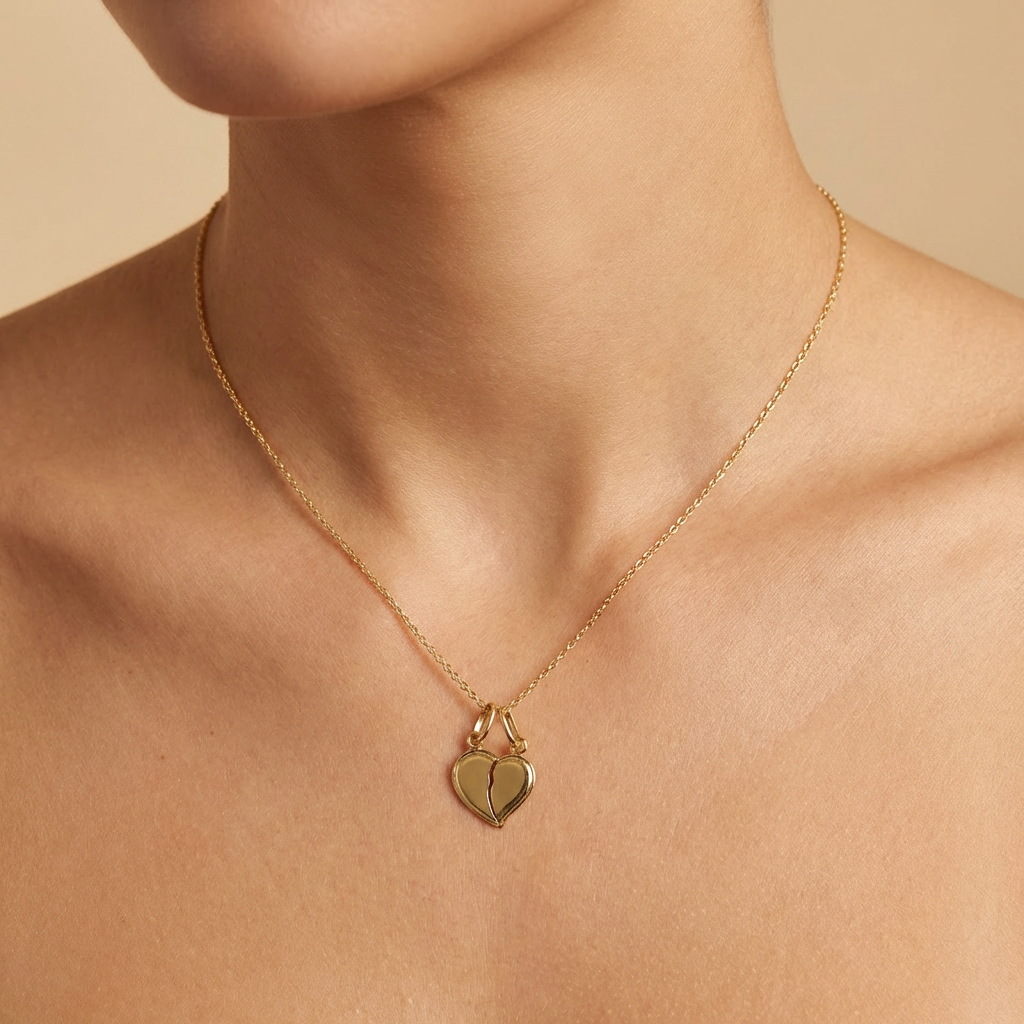Dije de Oro 14k Corazón para Compartir con Bisel en Diseño Brillante mod. 10501