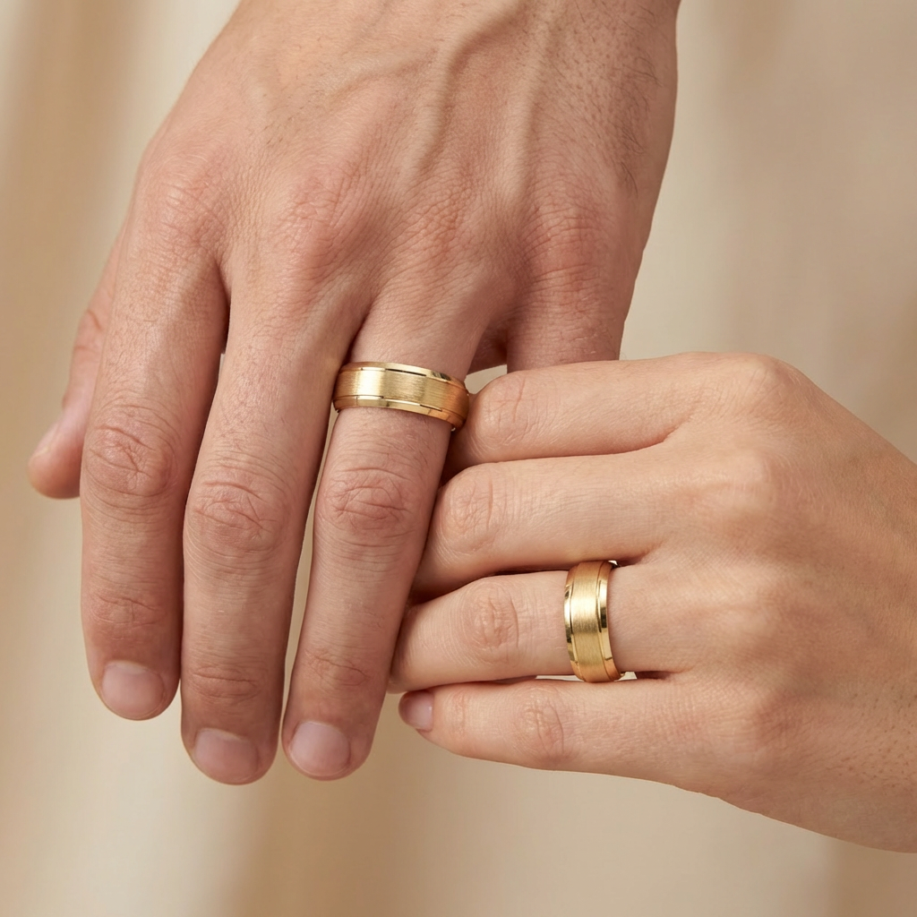 Argollas de Matrimonio de Oro 14k Diseño Confort Elegante Tono Mate y Brillante mod. 10619