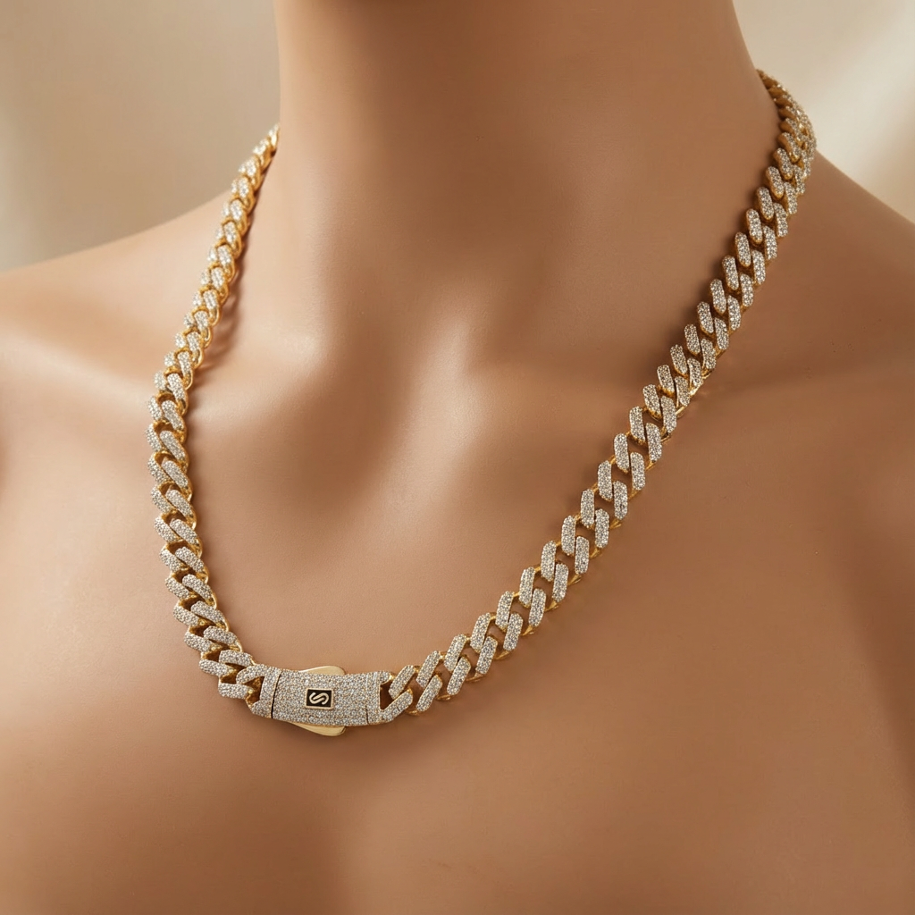 Cadena Monaco Chain de Oro 14k Hueco Modelo Classic Pavé Swarovski mod. 10364