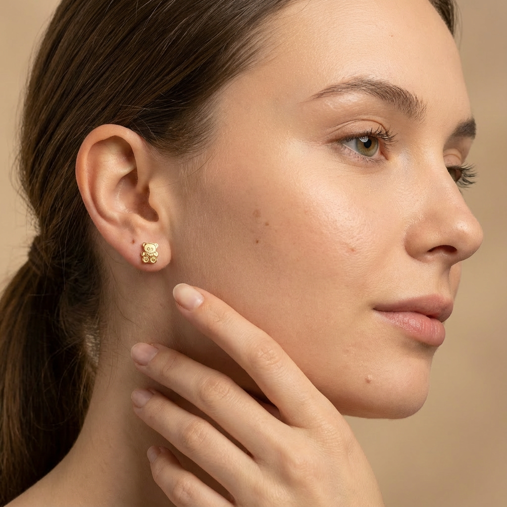 Broquel de Oro 10k Diseño de Osito mod. 10453