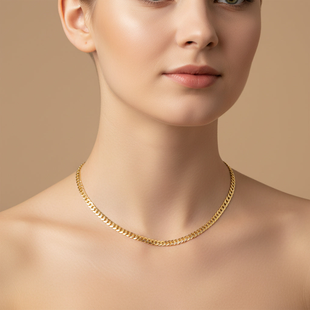 Cadena de Oro 14k Tejido Barbado Sólido de Diseño Brillante y Fino mod. 10299