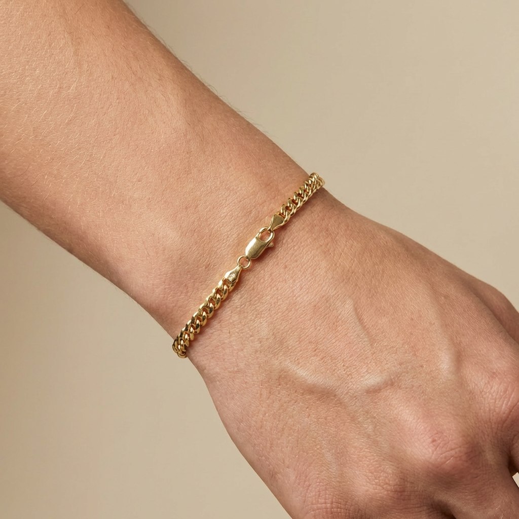 Pulsera de Oro 14k Tejido Barbado Fino Estilo Estrecho y Hueco mod. 10539