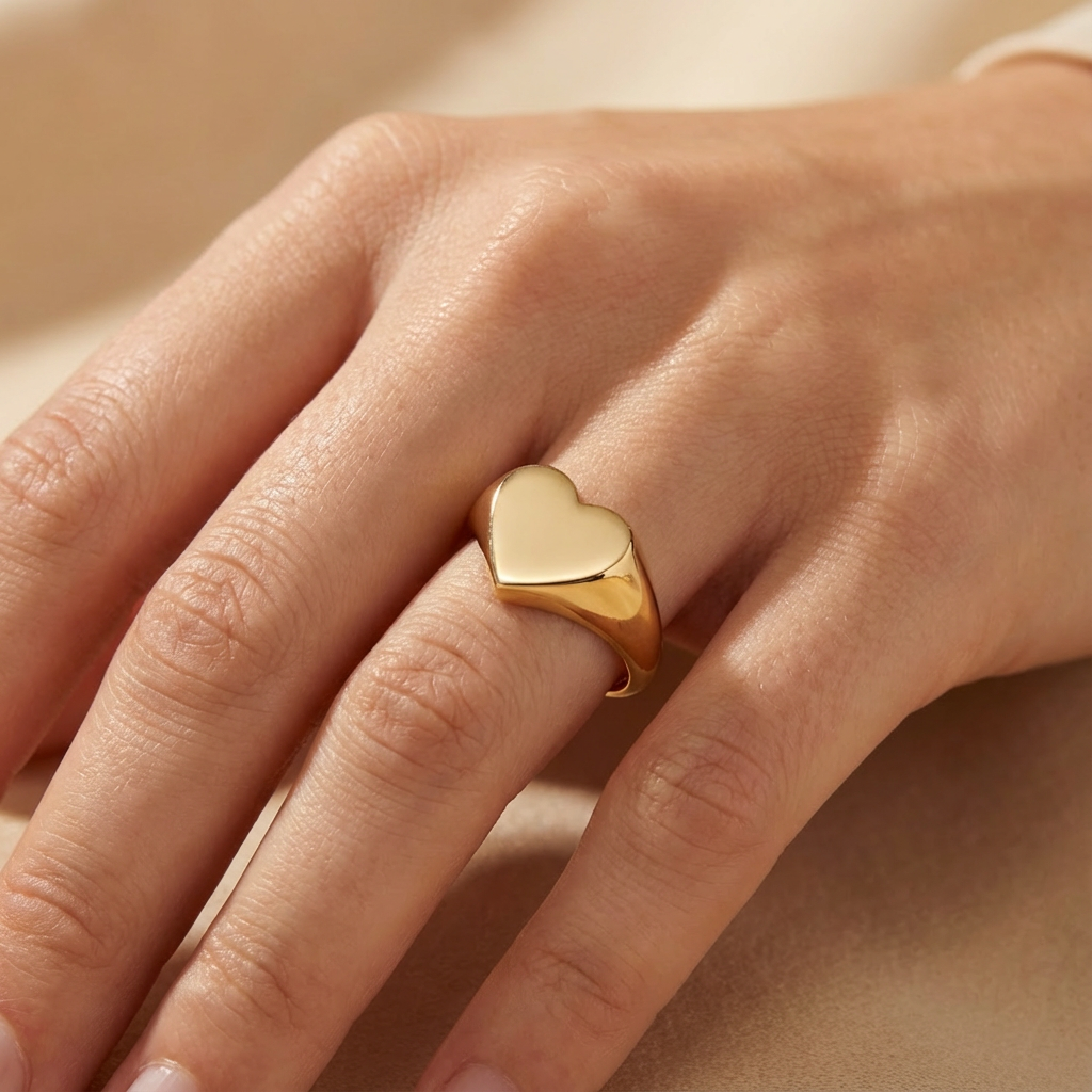 Anillo de Oro 14k Diseño de Corazón Liso y Brillante mod. 10358