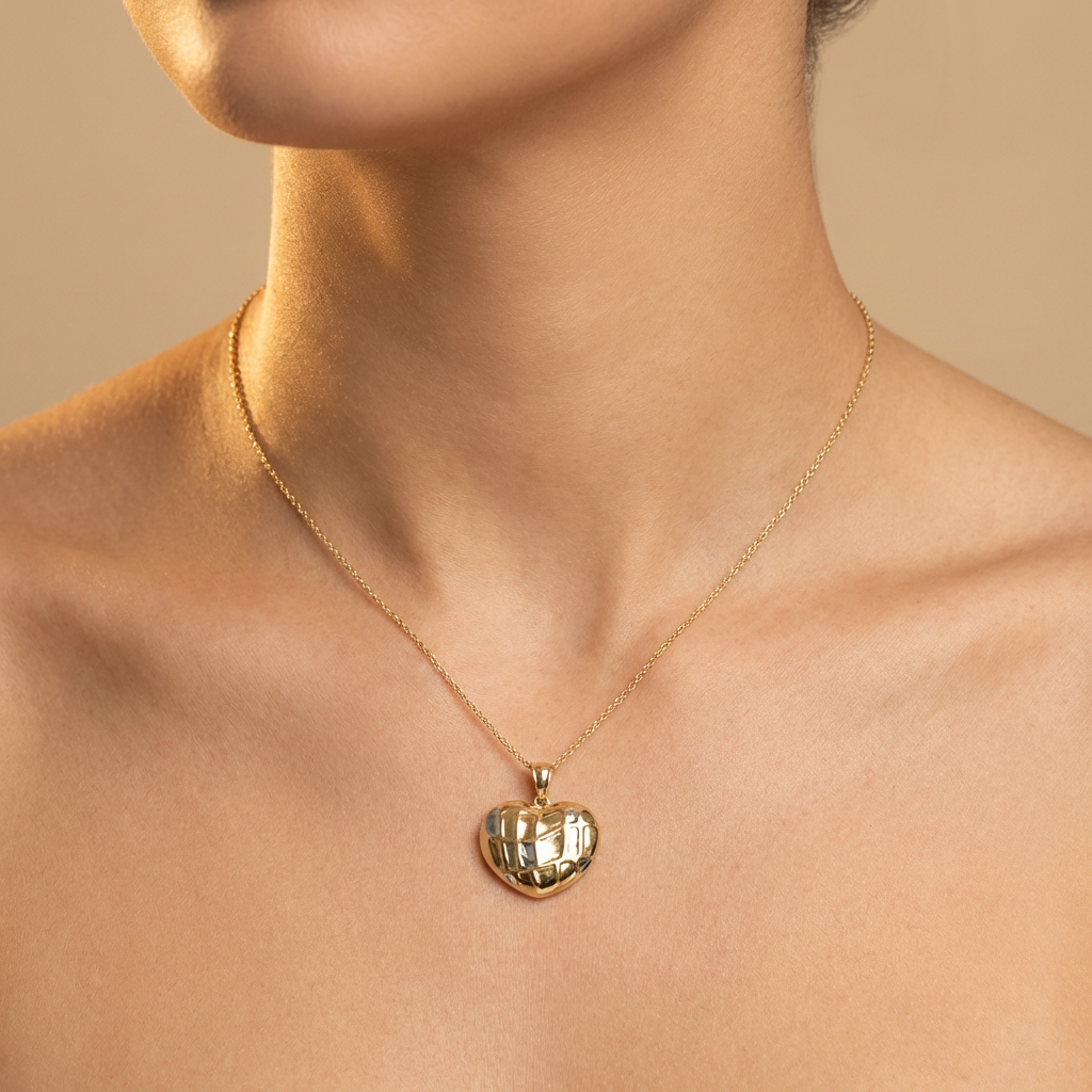 Dije de Oro 14k Corazón Brillante de 3 Colores de Diseño Inflado Hueco mod. 10507