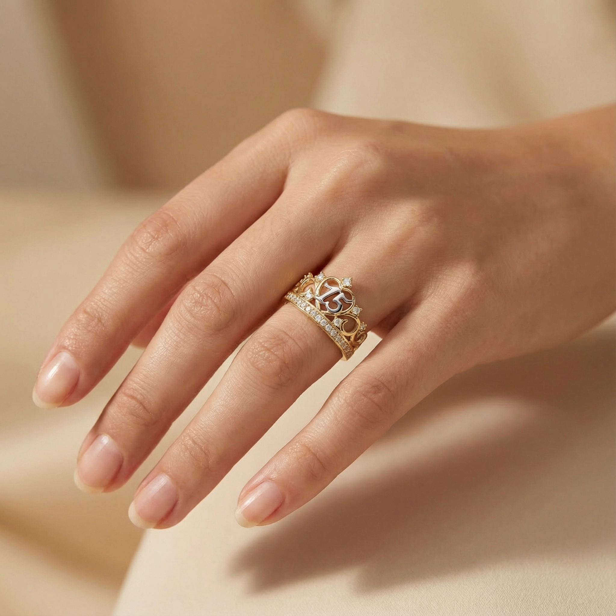 Anillo XV Años de Oro 14k Corona Elegante mod. 10209