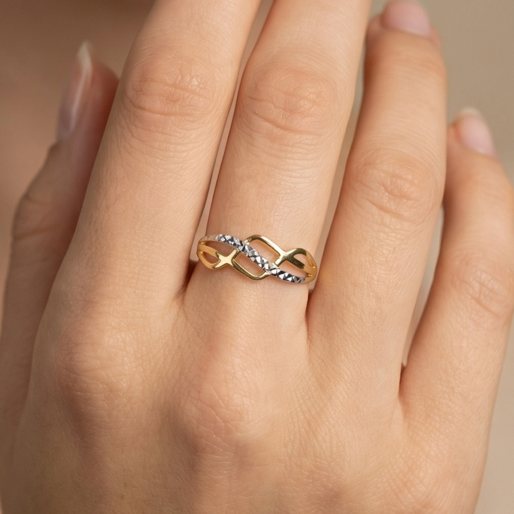 Anillo de Oro 14k de Diseño Cruzado con Diamantado mod. 10278