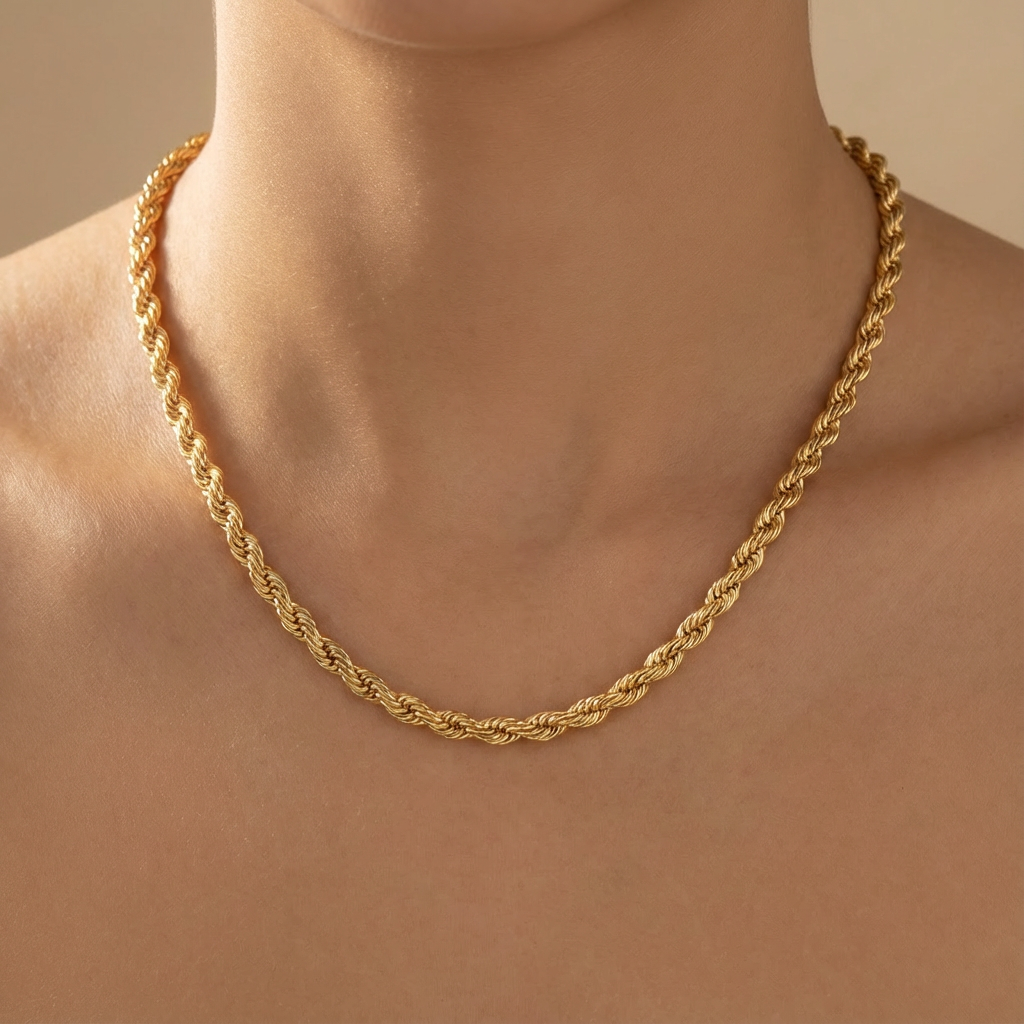 Cadena de Oro 14k Tejido Torzal de Diseño Hueco y Brillante mod. 10343