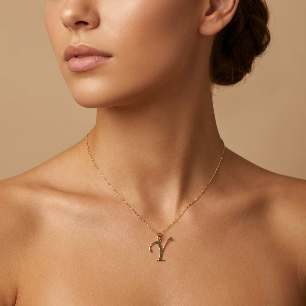 Dije de Oro 14k Modelo de Inicial Y Estilo Cursiva Lisa y Brillante mod. 10558
