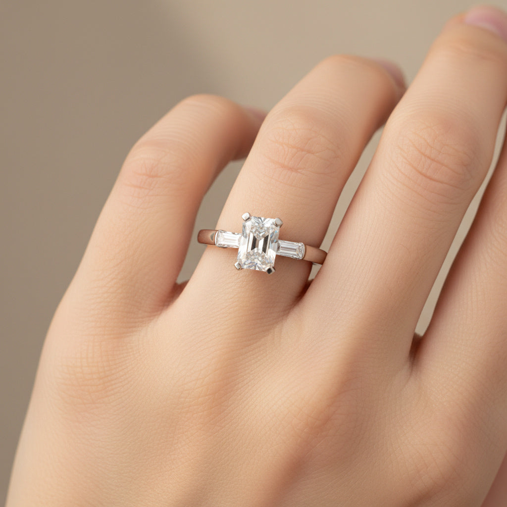 Anillo de Compromiso en Oro 14k con Diseño Incrustado con Zirconias de Corte Baguette mod. 10402