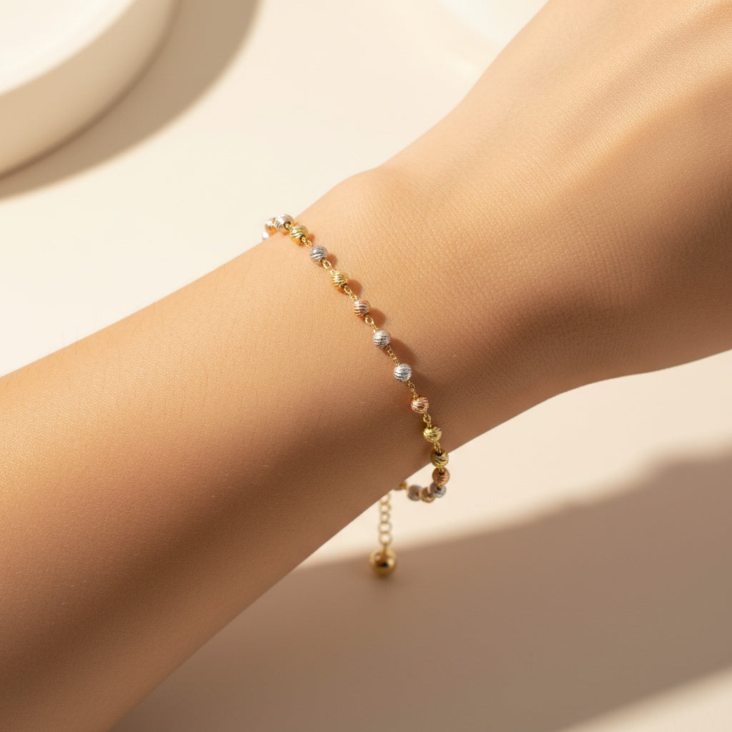 Pulsera de Oro 14k Tejido Especial Huecocon Zirconias en Esfera mod. 10186