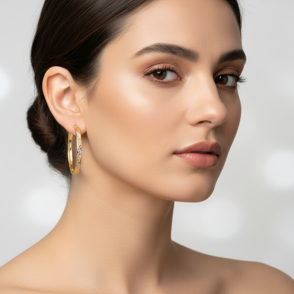 Arracada de Oro 14k con Diseño Diamantado Florentino mod. 10144