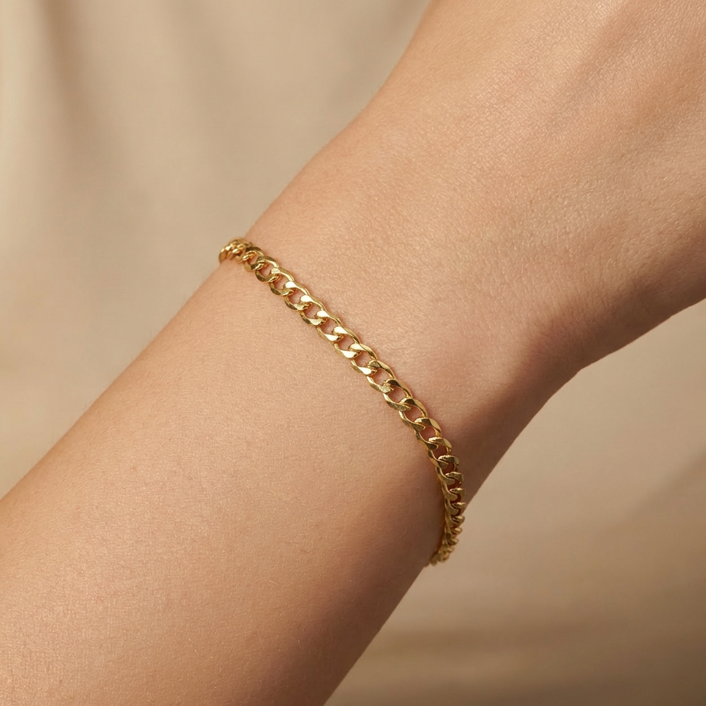 Pulsera Eslabón de Oro 14k Tejido Barbado Inflado Estilo Hueco y Brillante mod. 10535