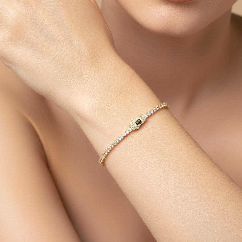 Pulsera Monaco Chain de Oro 14k Hueco Modelo Agua No. 12 con Swarovski mod. 10321