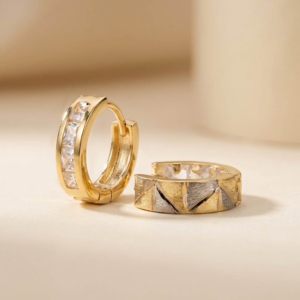 Grapa de Oro 14k Doble Vista con Triángulos Mate y Zirconias mod. 10601