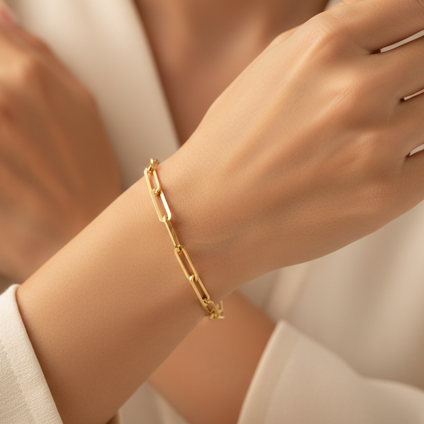 Pulsera de Oro 14k Estilo Paper Clip con Broche de Presión mod. 10126